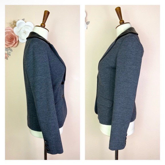 New! TORY BURCH Leather Collar Wool Blend Jacket - Picture 2 of 8